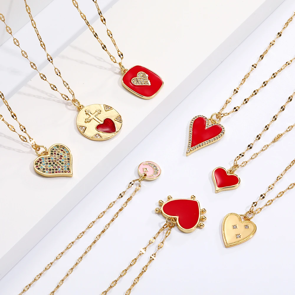 

Heart Gold Lucury Necklace for Women Real Gold Plated Crystal Love Pendant Long Stainless Steel Chains Choker New Fashion 2022