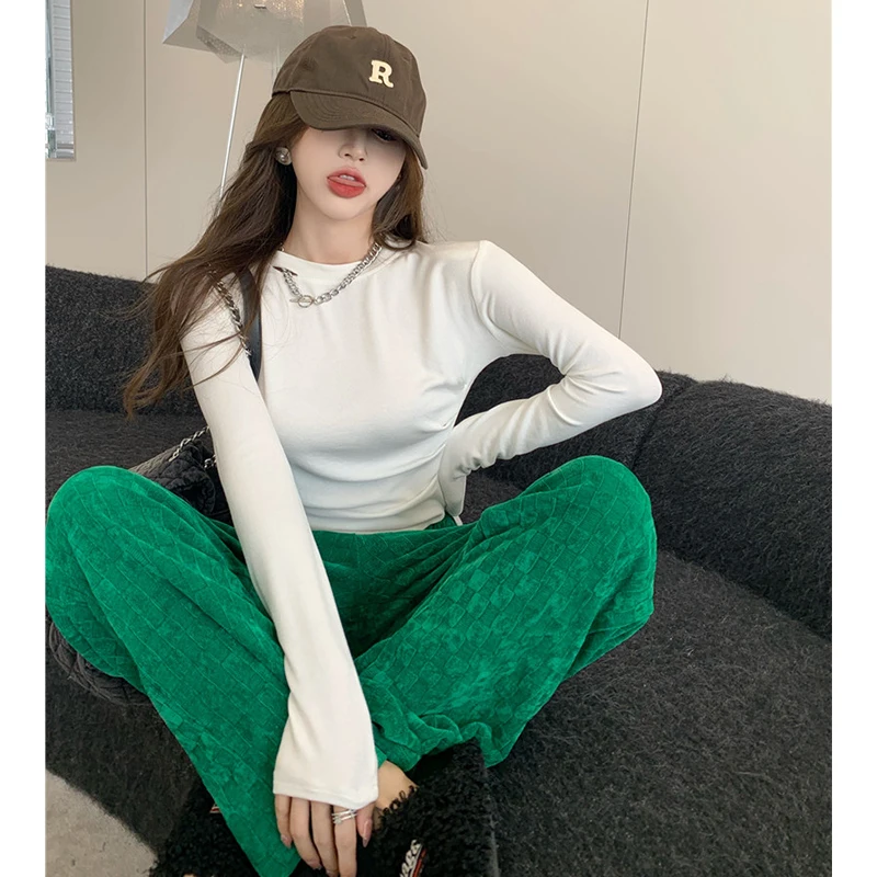 

A Round neck bottoming shirt women's design sense niche slim slim T-shirt long sleeves with short tops and casual