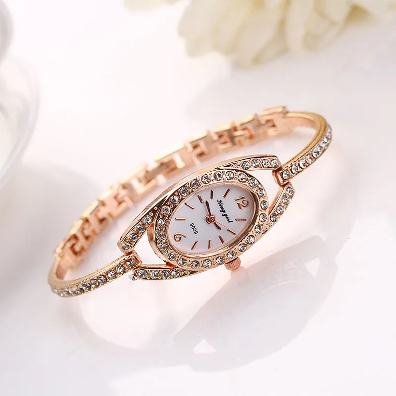 Женские кварцевые часы с браслетом из нержавеющей стали, с кристаллами