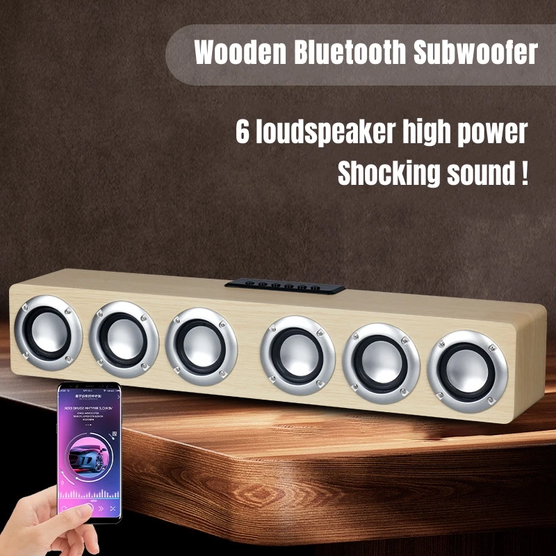 

Alto Falante Full Range 6 Horns Surround Stereo Wooden Portable Wireless Bluetooth Speaker Sound Bar High Power Subwoofer