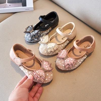 princess girls shoes bowknot rhinestone leather children shoes flats 2022 spring autumn new soft bottom toddler kids shoes 21 30