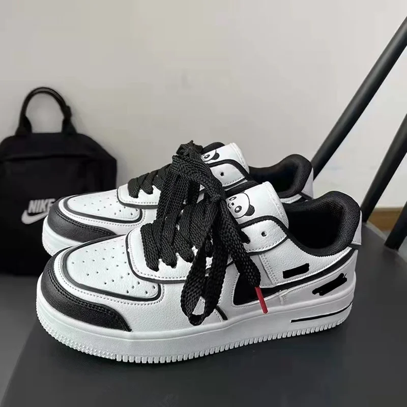 

Кроссовки из ПУ кожи для мужчин и женщин, обувь на платформе, панда, черные, белые