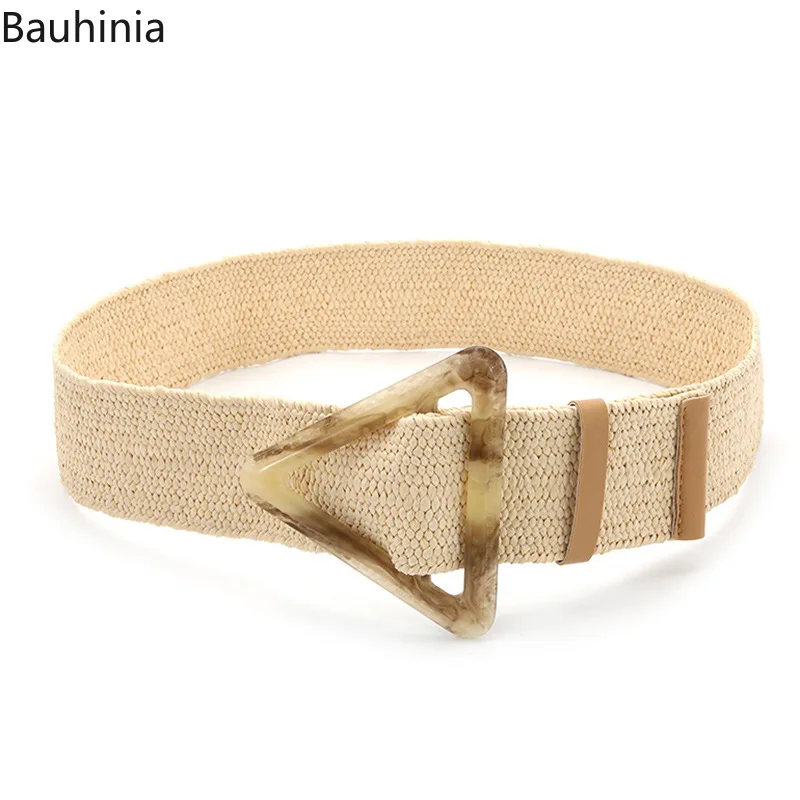 

Bauhinia New Summer 90*4.8cm Fashion Woven Woman Wide Pin Buckle Belt Resin Dress Casual All-match Elastic Belt