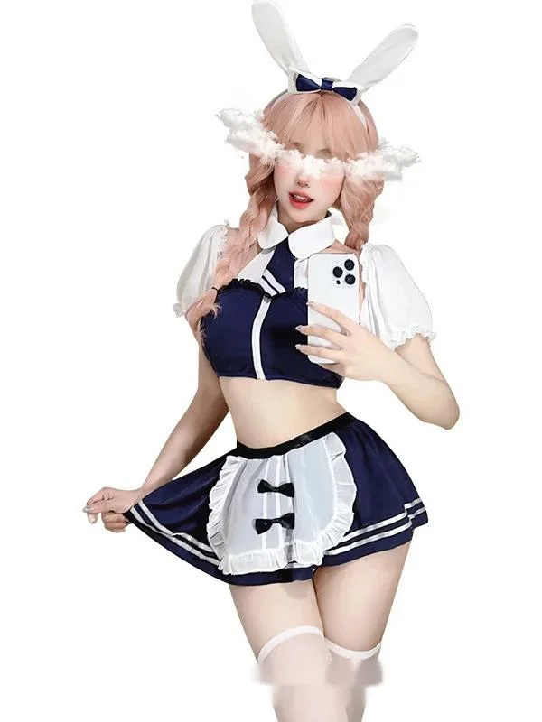 Женский летний комплект с отложным воротником голубой и белый цвет модель F7WL