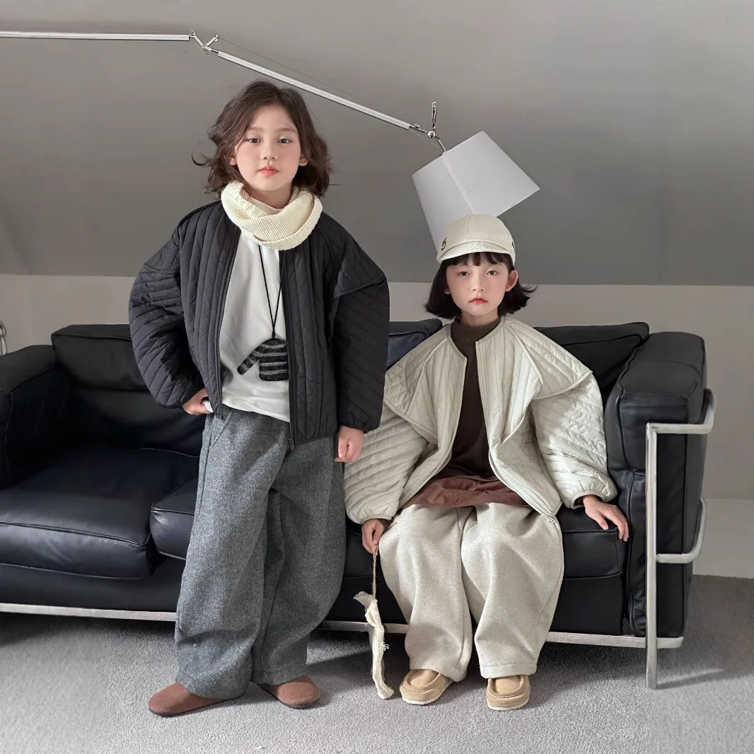 Пальто для девочек новинка 2024 зимняя легкая короткая куртка на хлопковой