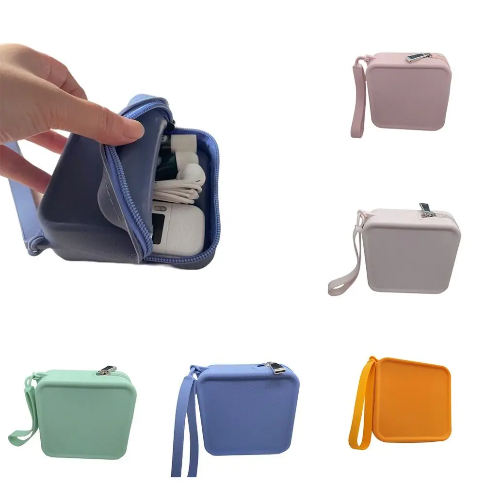 

INS Silicone Square Coin Purse Creative Waterproof Solid Color Small Item Bag Portable Data Cable Storage Bag Outdoor