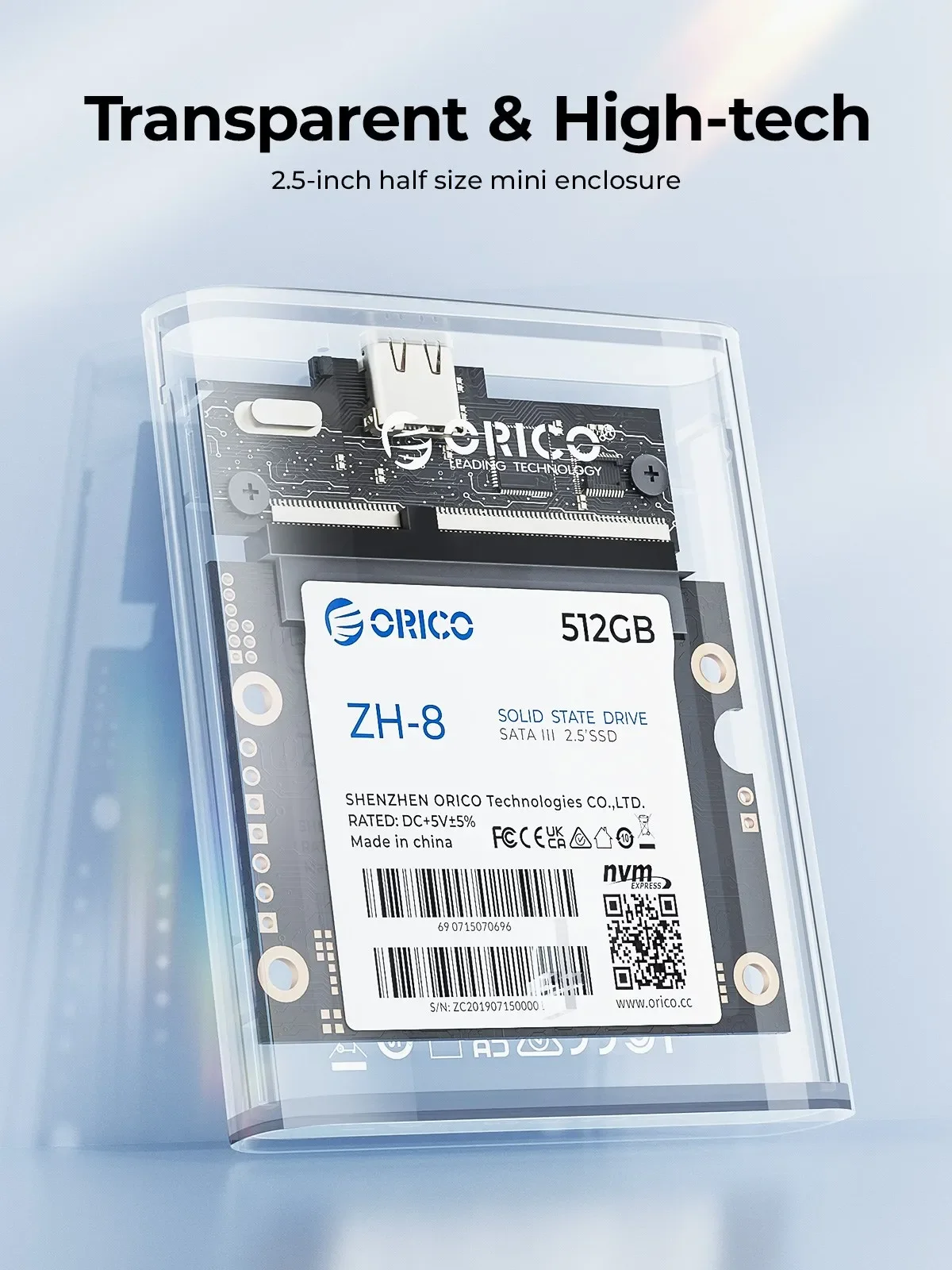 ORICO 2 5-дюймовый полуразмерный корпус SATA SSD 5 Гбит/с Type-C Корпус для жесткого диска с