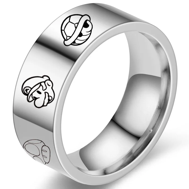 

Super Mario Bros Toys Cartoon Ring Anime Figures Mario Luigi Yoshi Donkey Kong Wario Silver Black Stainless Steel Couple Ring