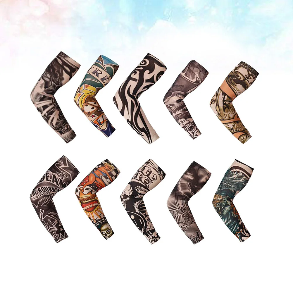 

10 Pcs Tattoo Arm Sleeves Men Cycling Sun Block Sleevelet Cuffs Men's Anti-UV Protection Cover Man