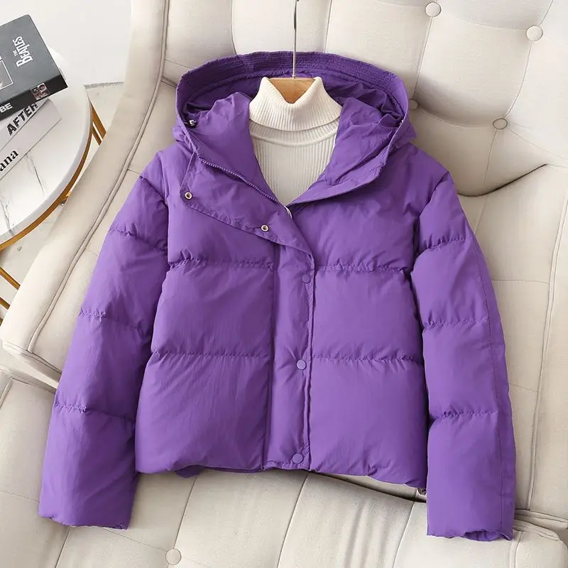 White Duck Down Jacket Women Autumn Winter with Hooded Short Warm Coat Female Buttons Pockets Down Coats Ladies 2023 M45