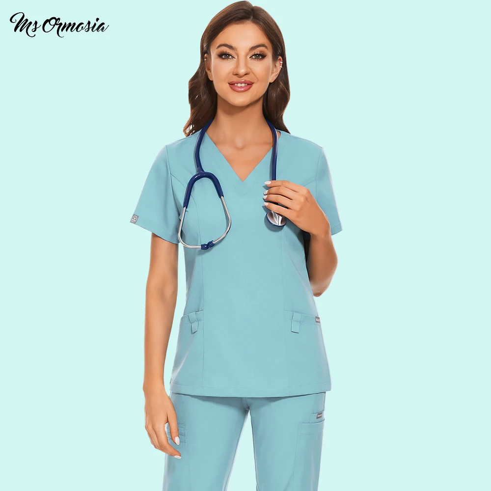 

Short Sleeve Workwear Lab Coat V Collar Scrub Tops joggers Shirt Medical Nurse Doctor Uniform Blouse Surgery Hospital Blouse