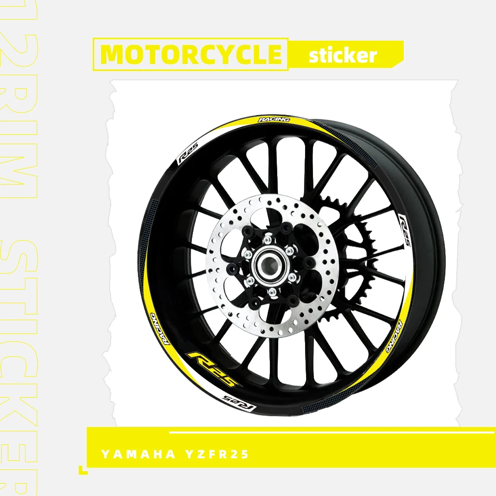 

New high quality 12 Pcs Fit Motorcycle Wheel Sticker stripe Reflective Rim For Yamaha YZF R25
