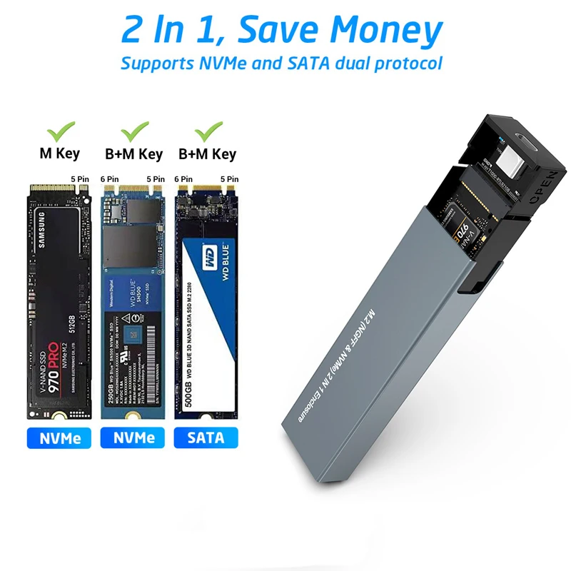 Корпус M.2 NVMe для внешнего SSD-накопителя USB 3 1 10 Гбит/с корпус ssd SSD nvme case usb адаптер for