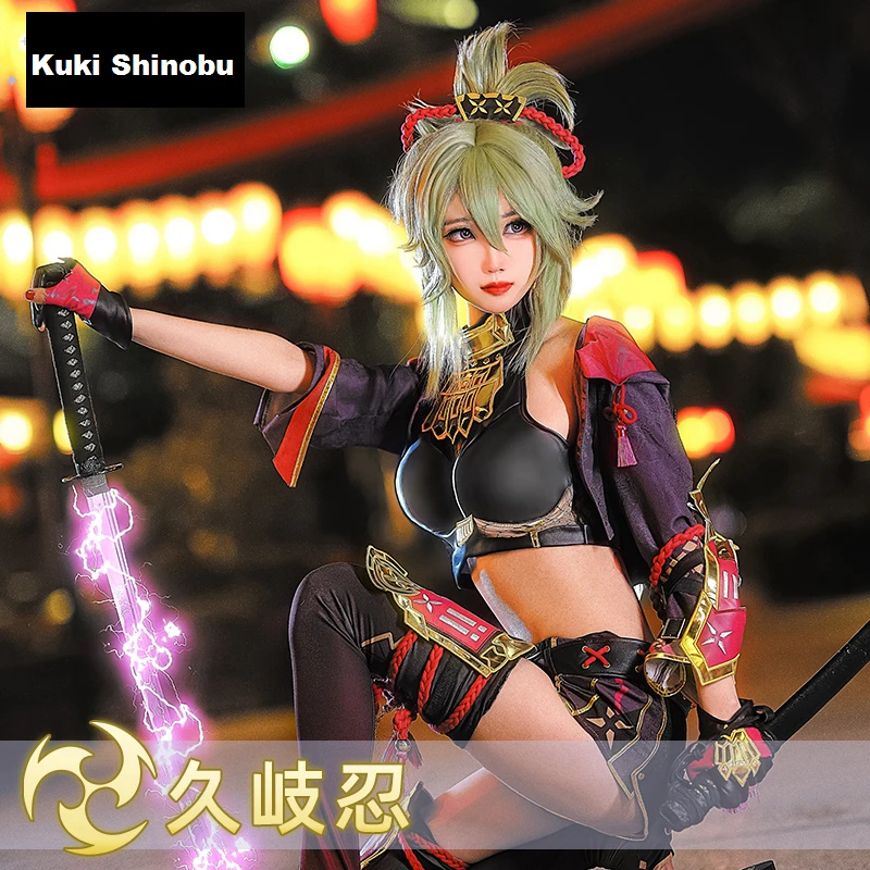 

Game Genshin Impact Cosplay Anime Ninja Kuki Shinobu Halloween Costumes Women Tank Top Shorts Coats Accessories Gloves Wigs Ring