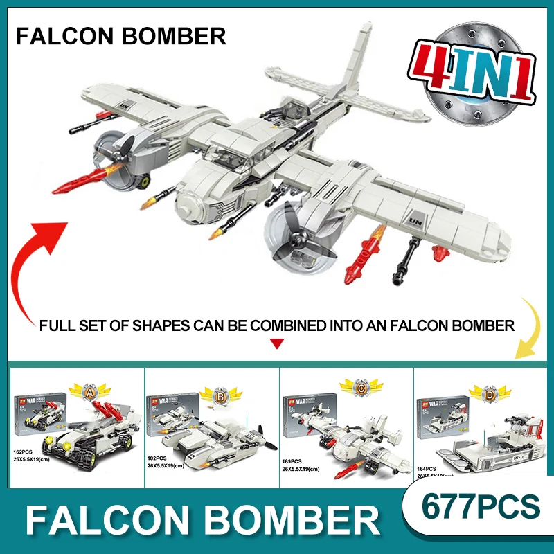 

Military Bombing Plane Building Blocks 4IN1 Falcon bomber WW2 Helicopter Army Weapon Soldier DIY Model Bricks Toys for Children