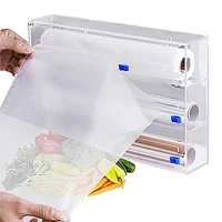 3 in 1 plastics wrap dispenser with cutter acrylic foil organizer drawer refillable cling food wrap dispenser slide cutter