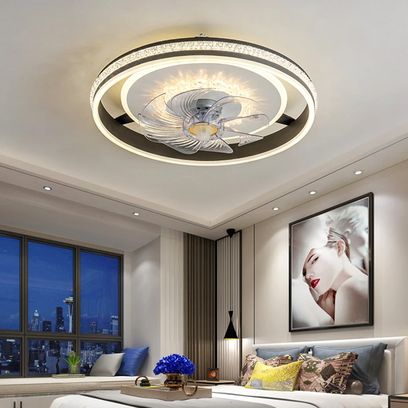 

Led Art Chandelier Pendant Lamp Ceiling Fan With Light Dining room without blades bedroom remote control fixture