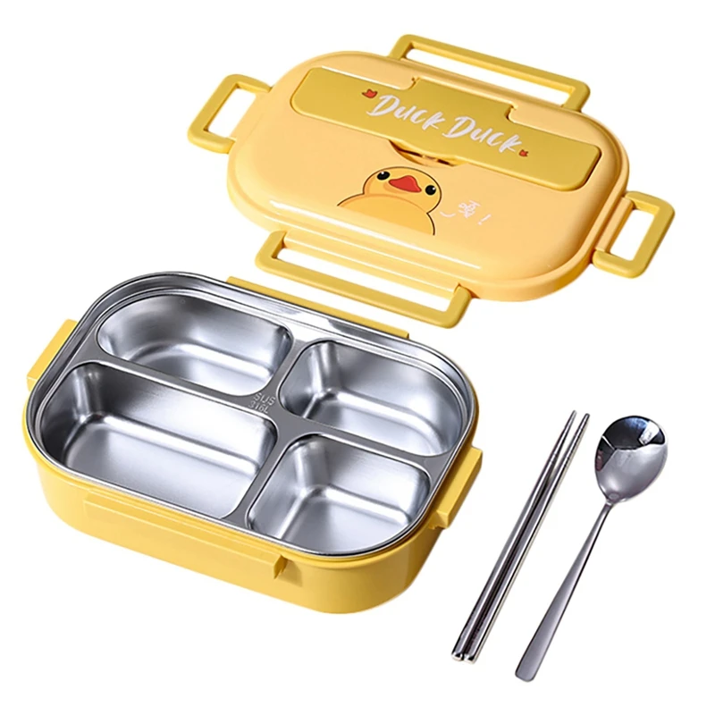 

316 Stainless Steel Lunch Box Cute Bento Lunch Box Double-Layer Insulated Lunch Box Four-Grid Sealed Food Container