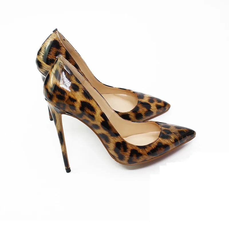 

Туфли женские на высоком каблуке 12 см, пикантные леопардовые туфли с красной подошвой, заостренный носок, натуральная кожа, роскошные бренд...