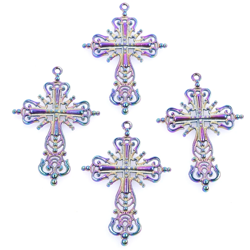 

5PCS Classic Openwork Cross Charms Pendant Accessories Alloy Rainbow Color For Gift Jewelry Making Earring Necklace Bulk