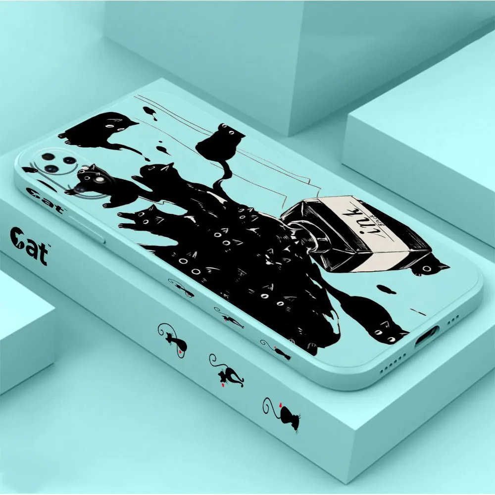 Cute Black Naughty Cat Phone Case For Huawei P60 P50 P40 P30 P20 Mate 50 40 30 20 20X 10 Colour Liquid Silicone Cover Funda Capa