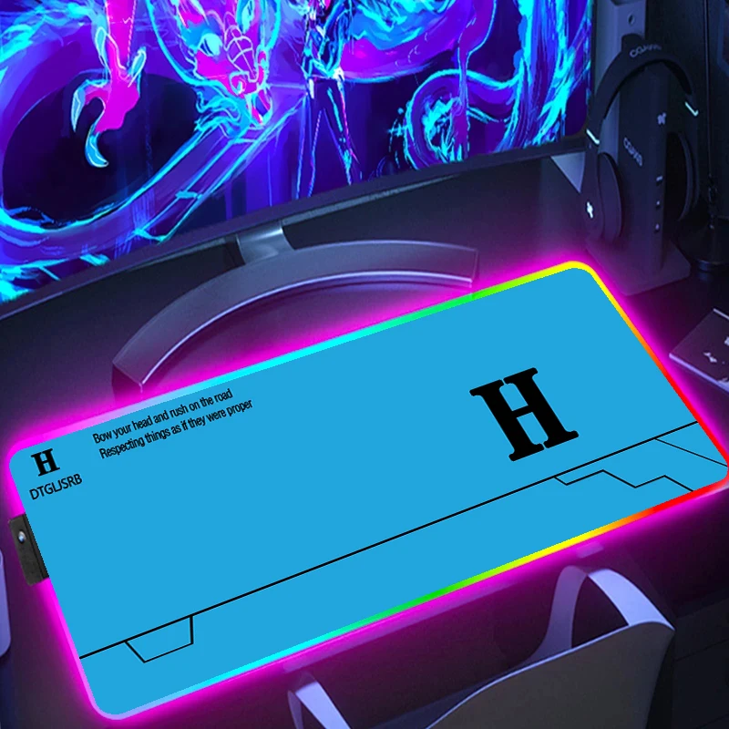 

Big H blue background large mouse pads RGB fashion gamer special rubber non-slip computer desktop pad game mouse mats backlight
