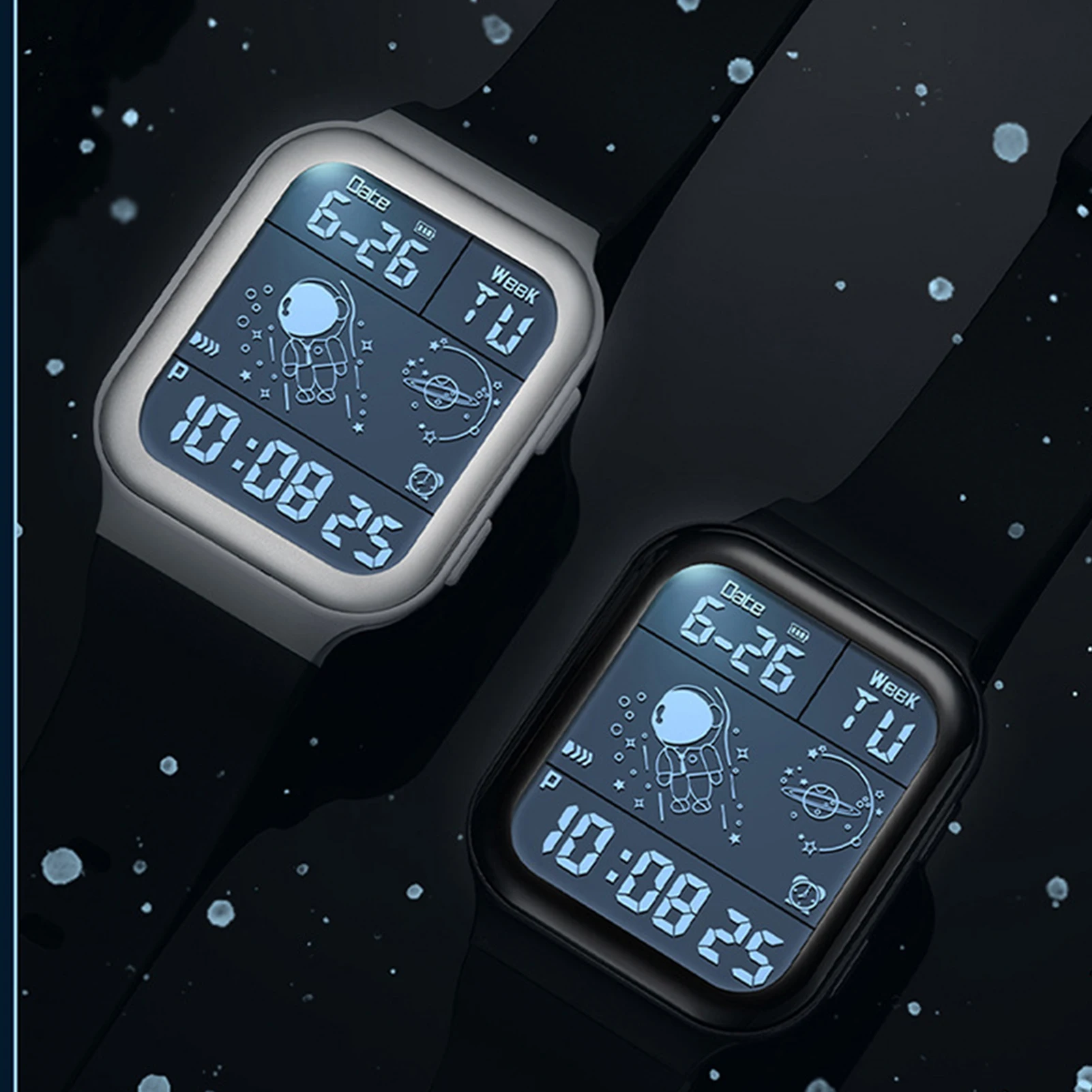 Цифровые спортивные часы с квадратным циферблатом светящиеся астронавтом для