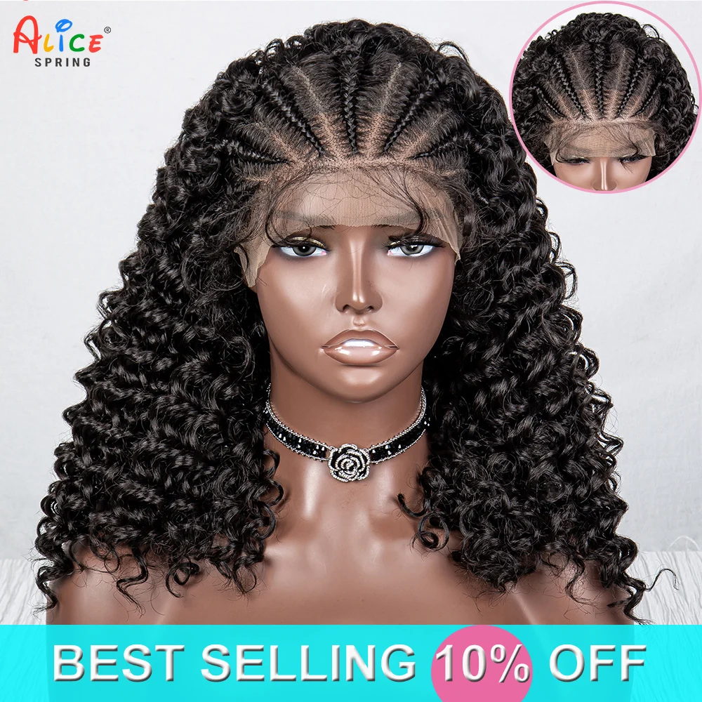 

16Inches Braided Wigs Synthetic Lace Front Wigs Curly Hair with Baby Hair Natural Hairline Knotless Bouncy Wigs for Black Women
