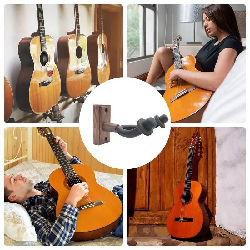 Настенная вешалка для гитары нескользящий многоразовый деревянный держатель