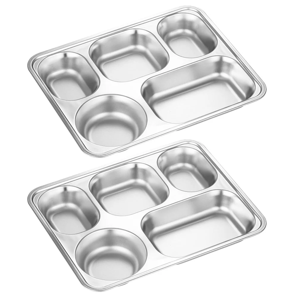 

Divided Plate Plates Tray Stainless Steel Trays Lunch Platter Serving Compartment Control Dinner Camping Dishes Dish Kidsadults
