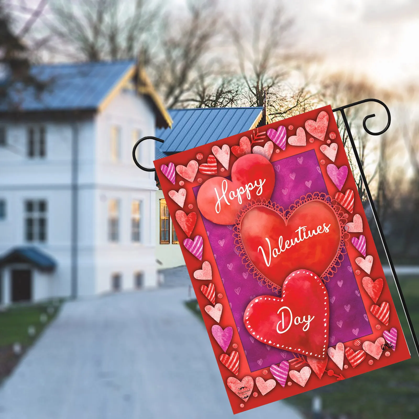 Happy Valentines Day Garden Flag Valentines Red Heart Love Tree Burlap Yard Flag, Valentines Decor House Flag Lawn Flag