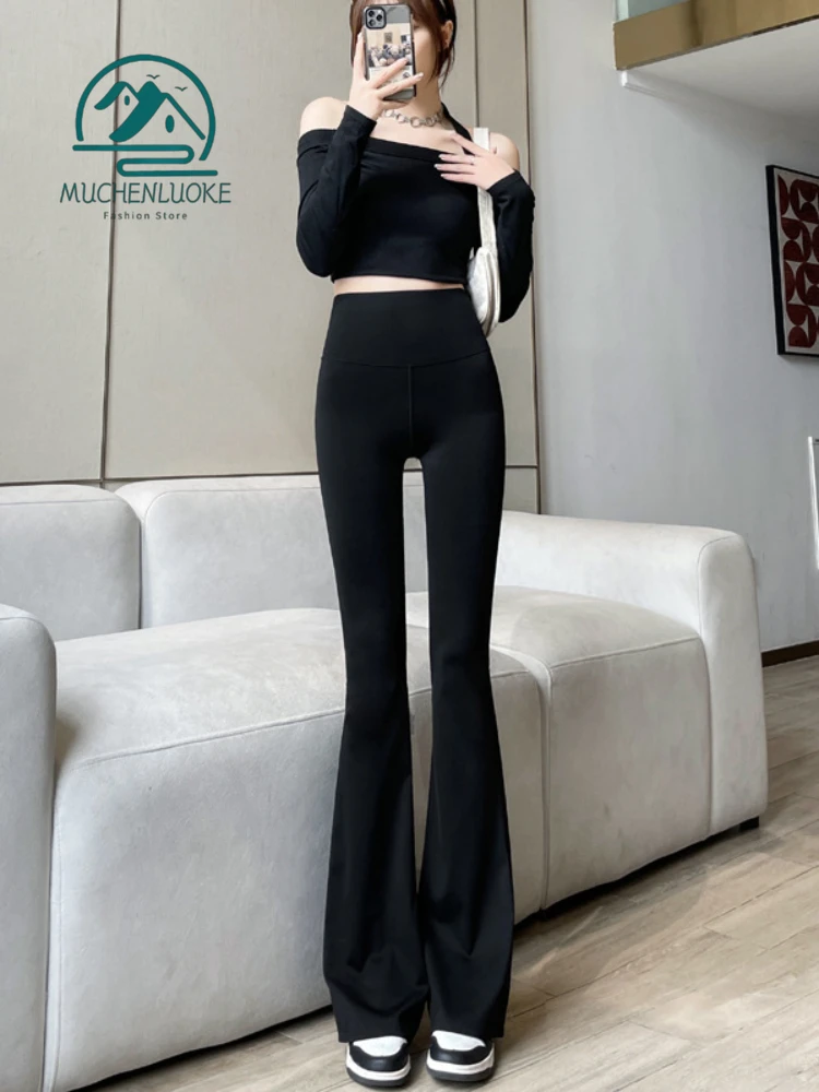 

Women Pants New Fashion Black High Waisted Loose Appear Thin Slim Fit High Elasticity Mop Flared Pants Spring Women's Clothing