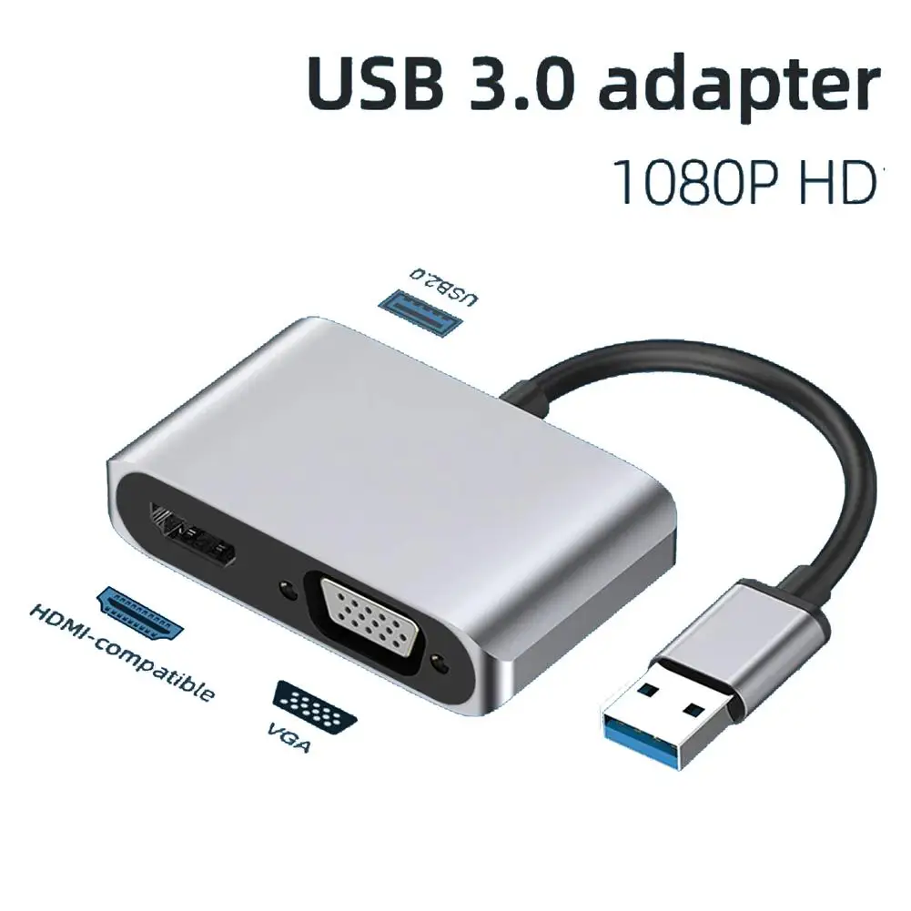 

USB 3.0 To HDMI-compatible Vga Adapter Multi-display 3-in-1 Docking Station Hub Converter Compatible For Windows 10/8/7/xp