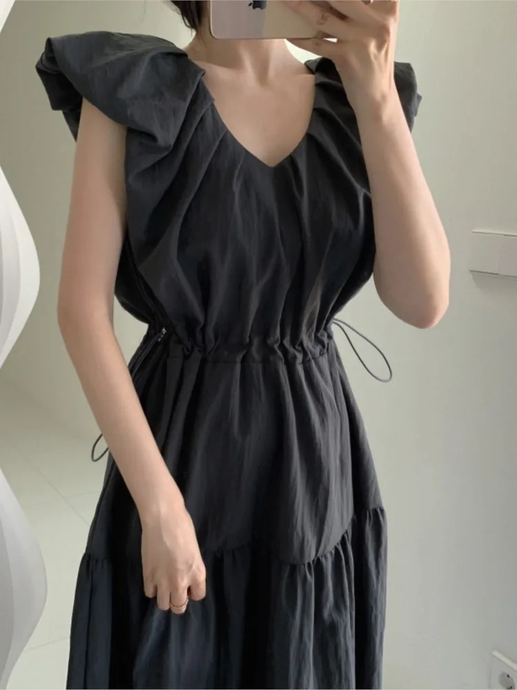 Летнее платье-трапеция без рукавов женские милые плиссированные Модные