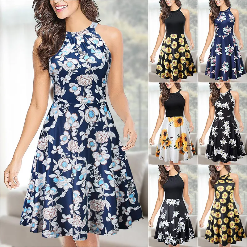 

Bikoles Summer Sexy O Neck Sleeveless Empire Women's 2022 Casual Bohemia Print A Line Patchwork Vintage Ladies Dresses Vestidos
