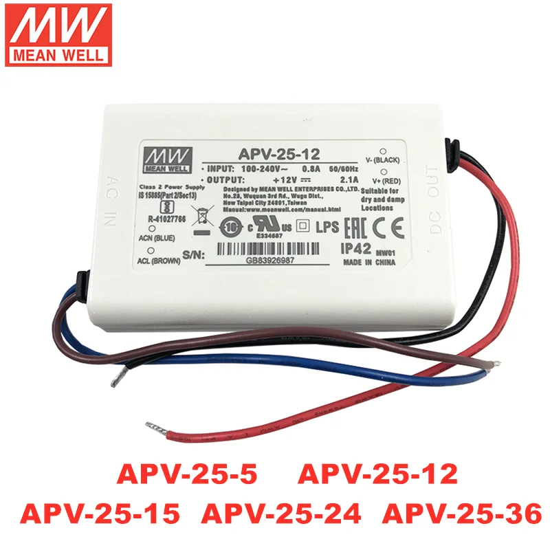 MEAN WELL APV-25 Series 17.5W 25W Constant Voltage Power Supply LED Driver APV-25-5 APV-25-12 APV-25-15 APV-25-24 APV-25-36