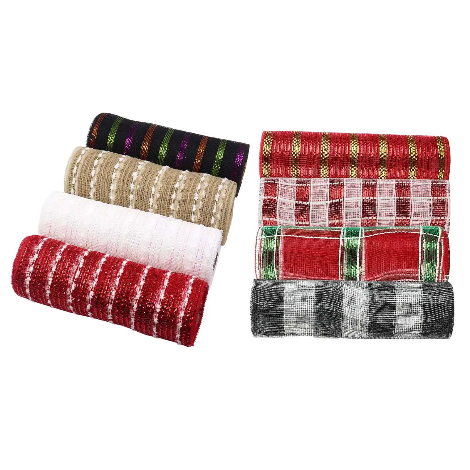 

4x Durable Deco Poly Mesh Ribbon Metallic Foil Rolls Trimming 10Yards for Wreath Christmas Decorating Wrapping Swags