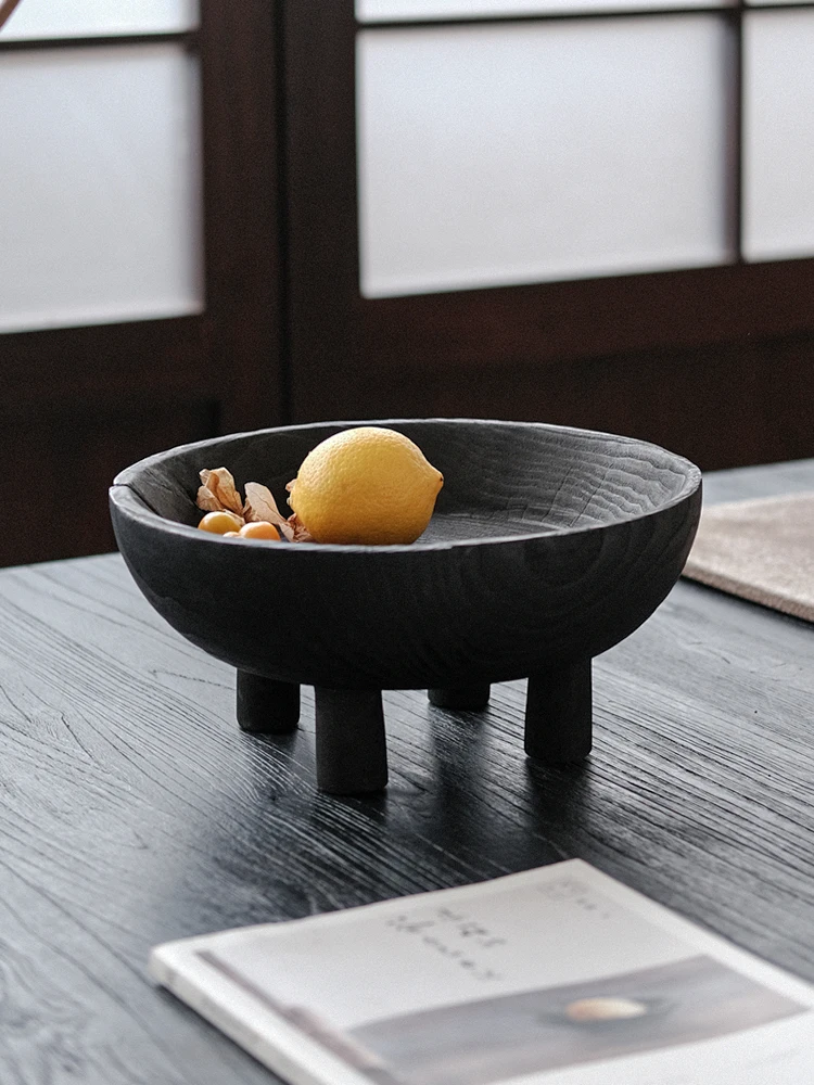 

Wabi-sabi Japanese solid wood tray round with legs living room tabletop decoration plate