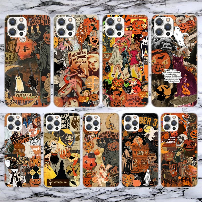 Мягкий чехол для телефона на Хэллоуин осень искусство ведьма кот iPhone 14 13 12 Mini 11 Pro