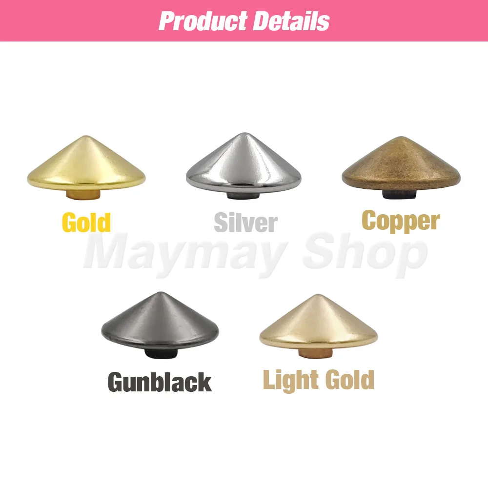 100sets 5mm-12mm DIY Punk Rock Conical Rivet Spikes For Clothes Shoes Bags Decoration Leathercraft Accessories With Tools - купить по