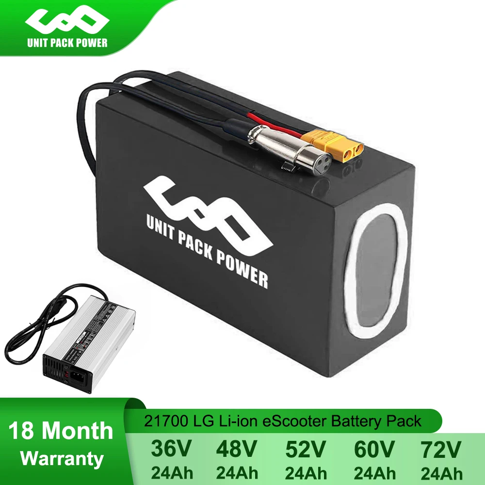 21700 LG Cell eScooter Battery Pack 36V 48V 52V 60V 72V 24Ah 3000W 2500W 1500W 1000W 500W Waterproof eBike Battery & Charger