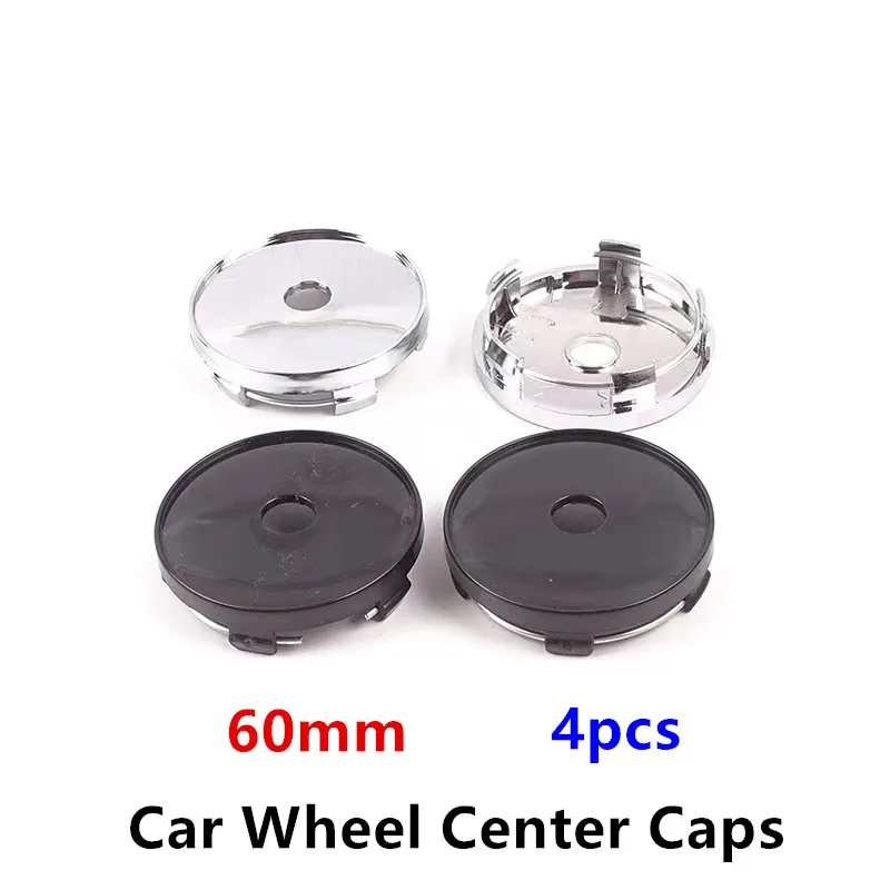

4pcs 60mm 6cm Silver Black Universa No Emblem Logo Badge Car Wheel Hub Center Caps Ring Rim Cover Replacement Parts Accessories
