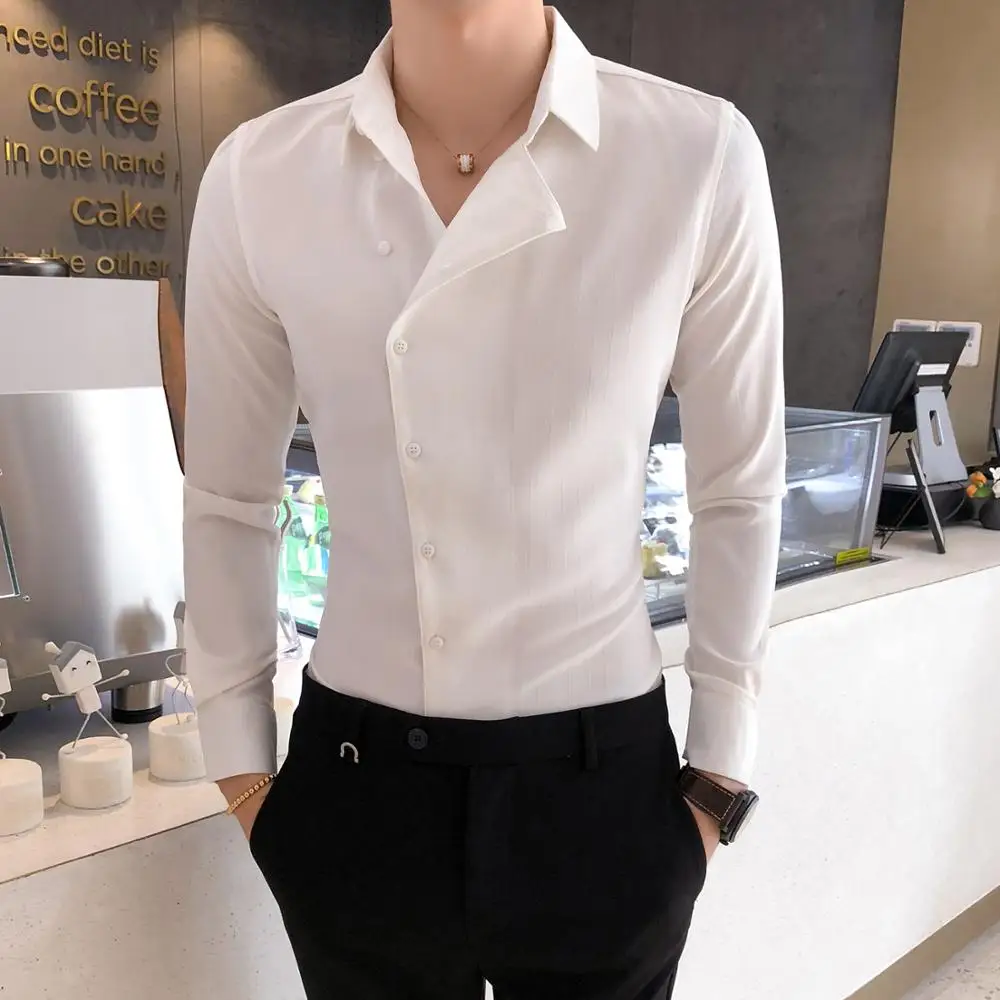 

British Style Business Men Dress Shirt Fashion Partial Threshold Shirt Men Long Sleeve Formal Wear Striped Shirt For Men Tuxedo