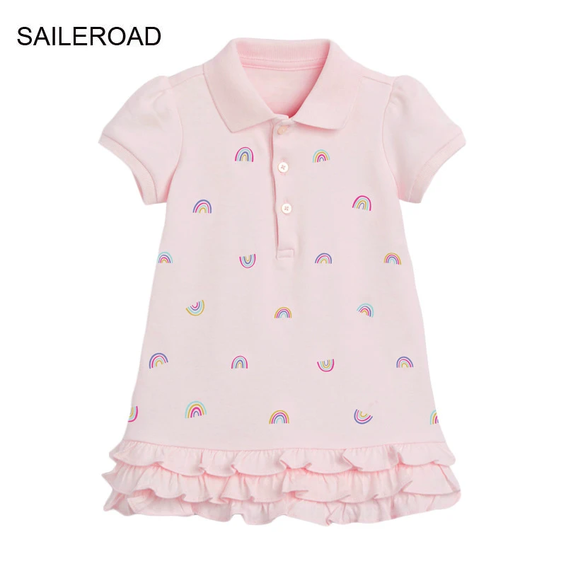 

SAILEROAD 2-7 Years Children Short Sleeves Rainbow Dresses Outfit Baby Girl Princess Dress Cotton Kids Clothes
