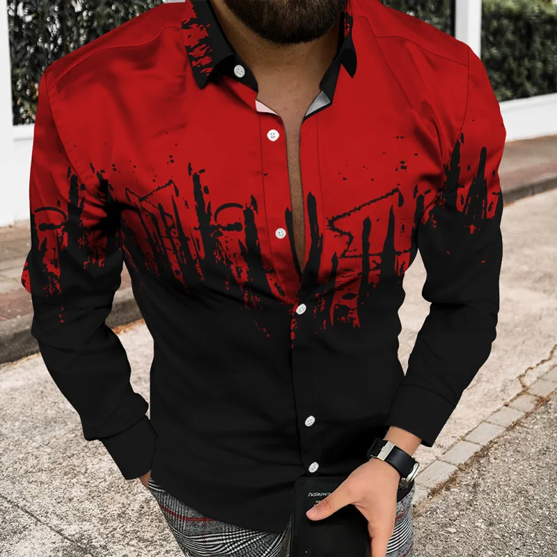 

Autumn New Men Shirt Skull Print Fashion Personality Casual Oversize Long Sleeve Dress Loose Shirt For Men Tops Blouse Chemise