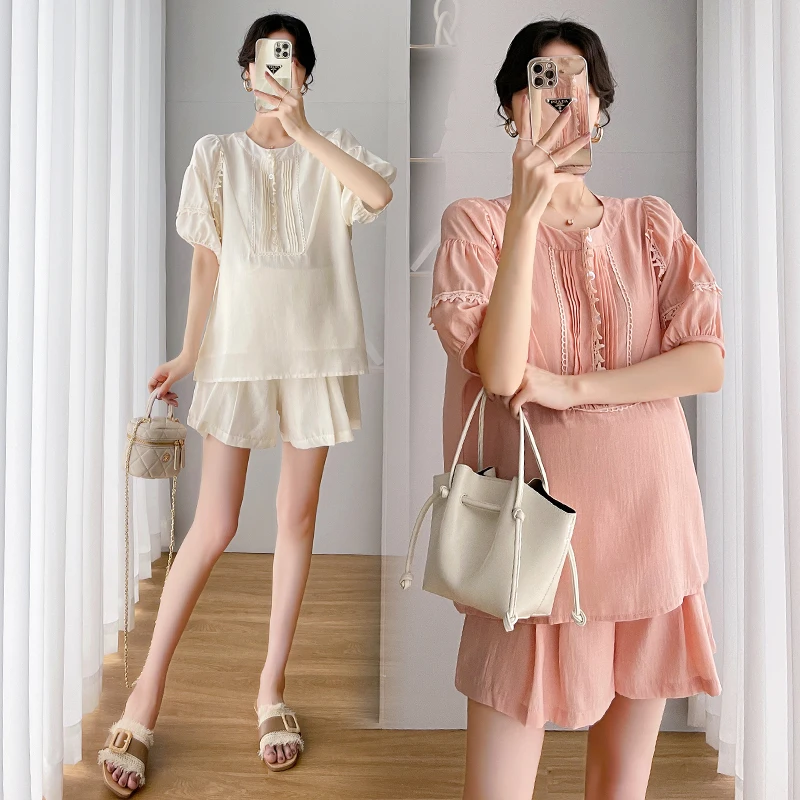 

Комплекты летней одежды, милая рубашка, шорты для живота, костюмы, Одежда для беременных женщин, топы для беременных