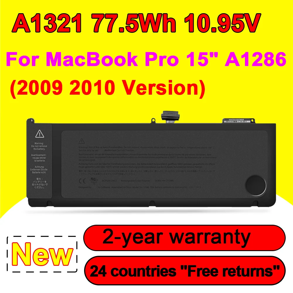 

Новый аккумулятор A1321 для ноутбука Macbook Pro 15 дюймов A1286 Mid 2009 2010 Версия MC118 MC371 MC372 MB985 MB986 10,95 в 77.5Wh