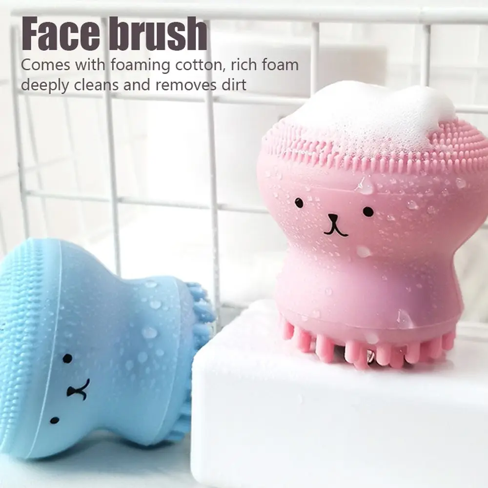 

Cartoon Octopus Design Silicone Face Brush Soft Comfortable Mini Face Cleansing Brush Simple Colorful Facial Massage Tools
