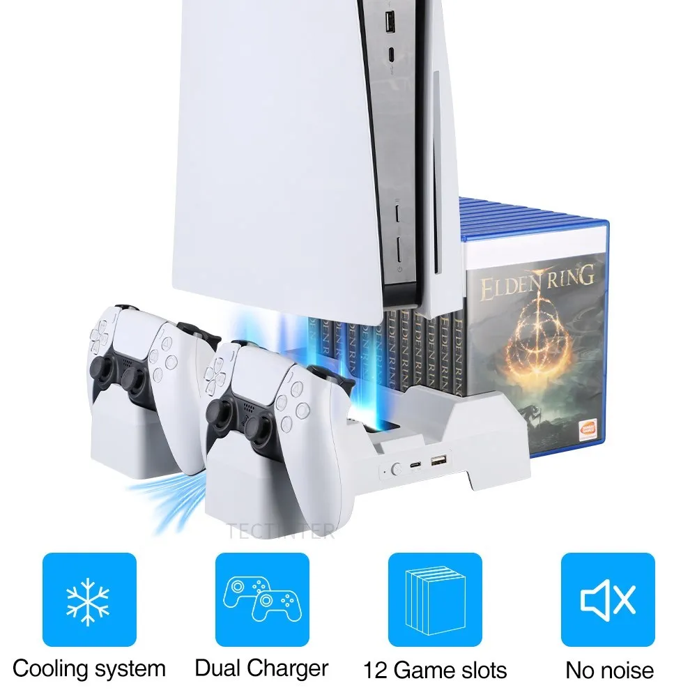 

Cooling Fan Vertical Stand With 2 Cooler For PS5 Disc/Digital Console Accessories For PS5 Controller Dual Charging Dock Station