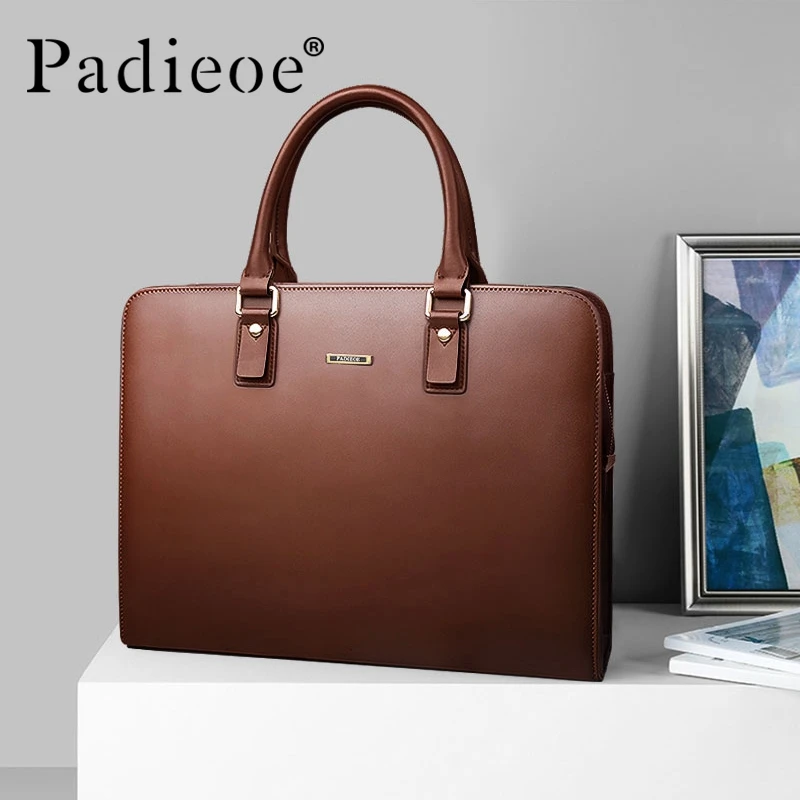 Men's leather briefcase 15.6 inch laptop bag cowhide handbag business large capacity document bag